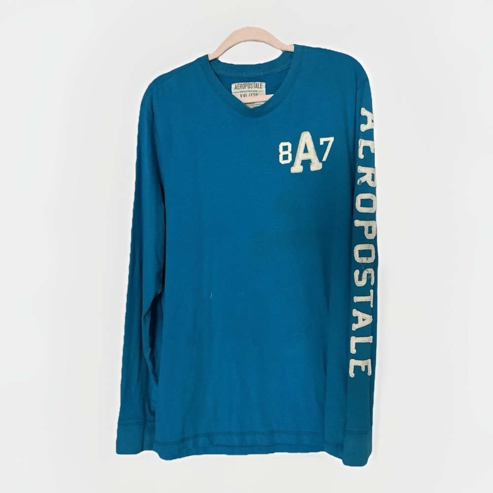 Aeropostale Y2K Blue Henley Grunge Shirt Mens XXL Preppy 90s Distressed‎